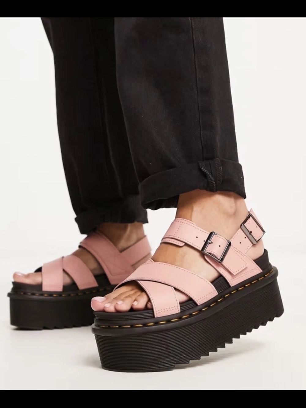 Dr. Martens Pink Platform Sandals with peachy beige color